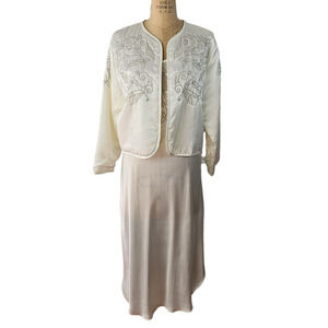 VTG Victoria Secret Gold label white 2 piece slip gown and bed jacket Small